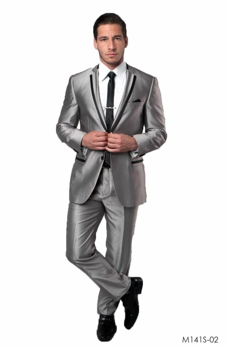Tazio Men's 2pc Slim Fit Executive Suit - Satin Style 4 Tazio Men's 2pc Slim Fit Executive Suit - Satin Style - Image 2