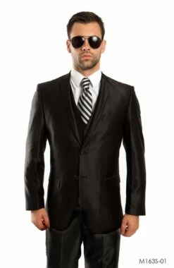 Tazio Men's 3 Piece Slim Fit Suit - Solid Sharkskin