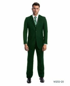 Demantie Men's 2 Piece Solid Executive Suit - With Flat Front Pants