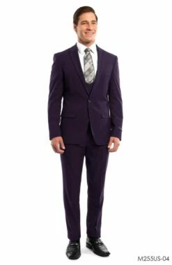 Tazio Men's 3 Piece Ultra Slim Fit Executive Suit - Classy Business -Empire Shop m255us 04 eggplant