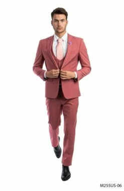 Tazio Men's 3 Piece Ultra Slim Fit Executive Suit - Classy Business -Empire Shop m255us 06 coral