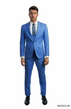 Tazio Men's 3 Piece Ultra Slim Fit Executive Suit - Classy Business -Empire Shop m255us 09 blue
