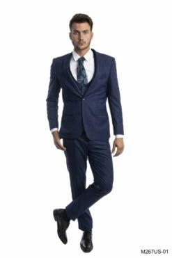 Tazio Men's 3 Piece Ultra Slim Fit Suit - Glen Check