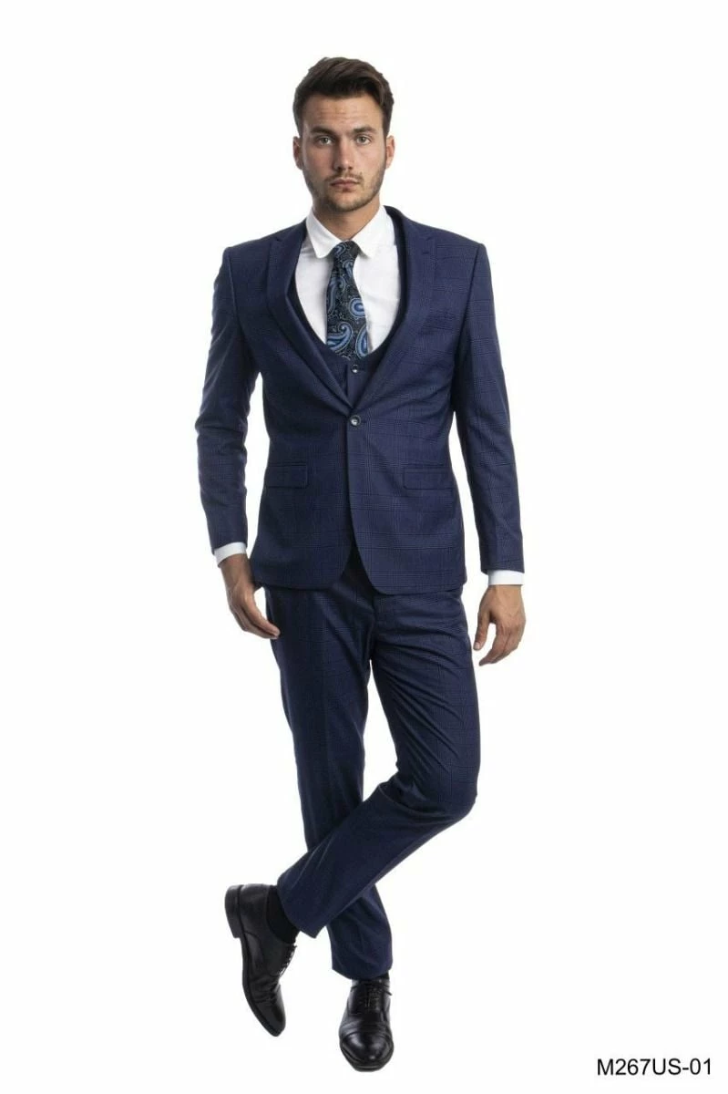 Tazio Men's Outlet 3 Piece Ultra Slim Fit Suit - Glen Check 4 Tazio Men's Outlet 3 Piece Ultra Slim Fit Suit - Glen Check - Image 2