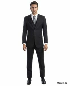 Tazio Men's 3 Piece Pinstripe Suit - Dark Colors