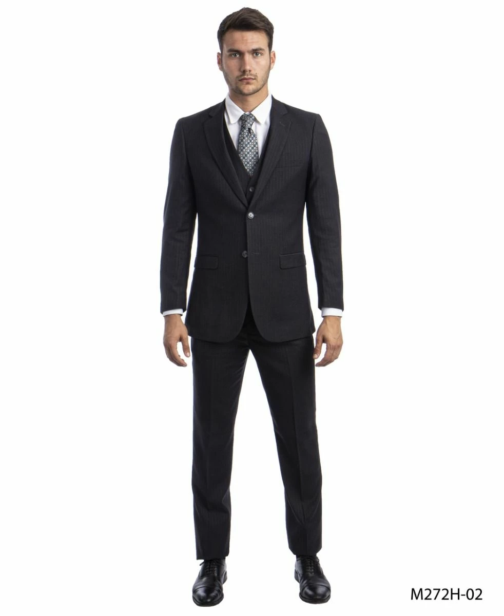 Tazio Men's 3 Piece Pinstripe Suit - Dark Colors 3 Tazio Men's 3 Piece Pinstripe Suit - Dark Colors