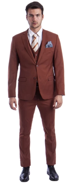 Sean Alexander Men's 3 Piece Skinny Fit Suit - Notch Lapel -Empire Shop m282sk 12 brown 1