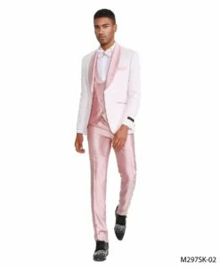 Tazio Men's Outlet 3 Piece Skinny Fit Suit - Tone On Tone