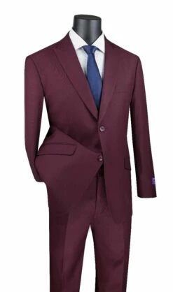 Vinci Men's 2 Piece Modern Fit Executive Suit - Pure Solid -Empire Shop m2tr maroon