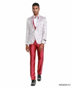 Tazio Men's 4 Piece Skinny Fit Suit - Blooming Flowers