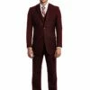 Demantie Men's 3 Piece Solid Executive Suit - Flat Front Pants -Empire Shop m302 15 burgundy 1 1