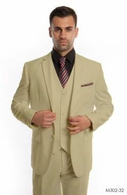 Demantie Men's 3 Piece Solid Executive Suit - Fashion Business 20 Demantie Men's 3 Piece Solid Executive Suit - Fashion Business -Empire Shop m302 32sand