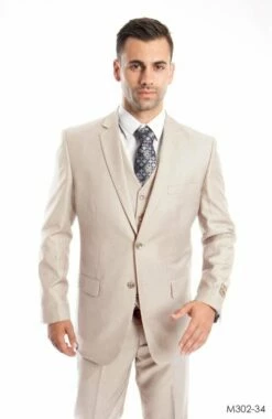Demantie Men's 3 Piece Solid Executive Suit - Fashion Business 22 Demantie Men's 3 Piece Solid Executive Suit - Fashion Business -Empire Shop m302 34tan
