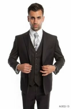Demantie Men's 3 Piece Solid Executive Suit - Fashion Business 23 Demantie Men's 3 Piece Solid Executive Suit - Fashion Business -Empire Shop m302 dark grey