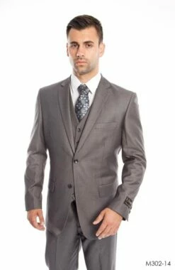Demantie Men's 3 Piece Solid Executive Suit - Fashion Business 24 Demantie Men's 3 Piece Solid Executive Suit - Fashion Business -Empire Shop m302 grey
