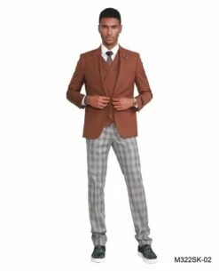 Tazio Men's 3 Piece Skinny Fit Suit - Plaid Pants 6 Tazio Men's 3 Piece Skinny Fit Suit - Plaid Pants -Empire Shop m322sk copper