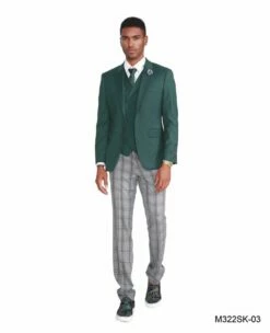 Tazio Men's 3 Piece Skinny Fit Suit - Plaid Pants 7 Tazio Men's 3 Piece Skinny Fit Suit - Plaid Pants -Empire Shop m322sk emerald