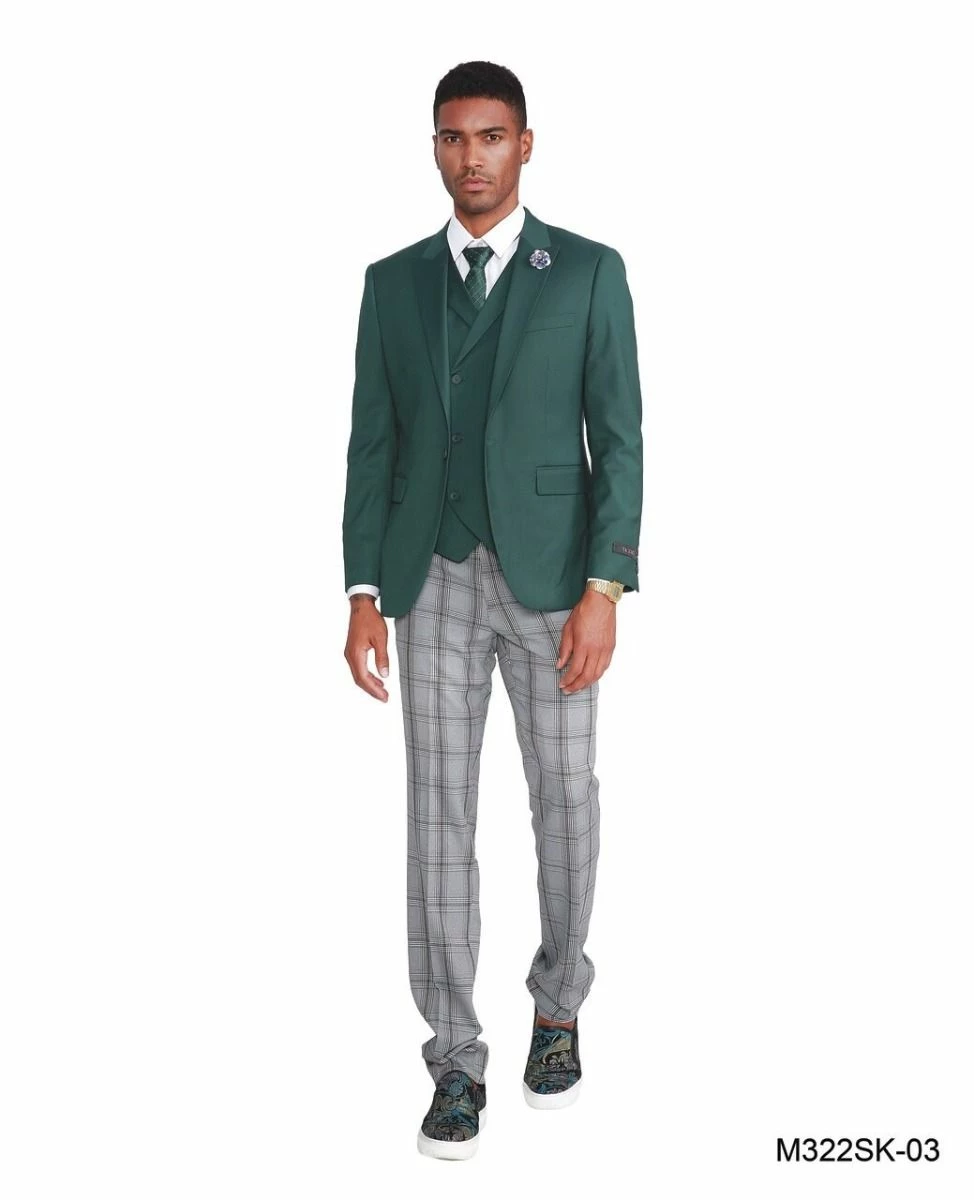 Tazio Men's 3 Piece Skinny Fit Suit - Plaid Pants 5 Tazio Men's 3 Piece Skinny Fit Suit - Plaid Pants - Image 3