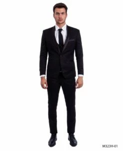 Tazio Men's 3 Piece Executive Suit - Black Accents
