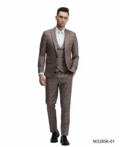 Tazio Men's 3 Piece Skinny Fit Suit - Sleek Windowpane
