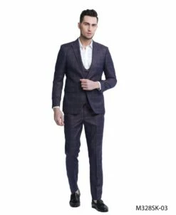 Tazio Men's 3 Piece Skinny Fit Suit - Sleek Windowpane 7 Tazio Men's 3 Piece Skinny Fit Suit - Sleek Windowpane -Empire Shop m328sk 03 63291