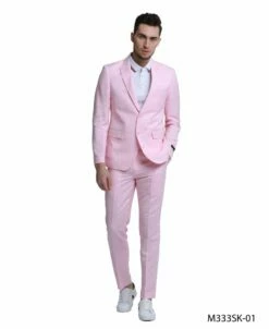 Tazio Men's 2 Piece Skinny Fit Suit - Solid Color -Empire Shop m333sk 01 pink