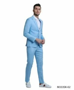 Tazio Men's 2 Piece Skinny Fit Suit - Solid Color -Empire Shop m333sk 02 blue