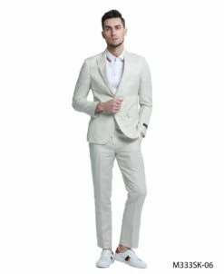 Tazio Men's 2 Piece Skinny Fit Suit - Solid Color -Empire Shop m333sk 06 ivory