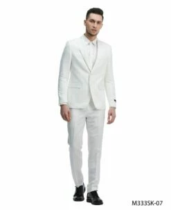 Tazio Men's 2 Piece Skinny Fit Suit - Solid Color -Empire Shop m333sk 07 white