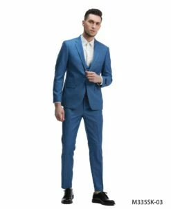 Tazio Men's 3 Piece Skinny Fit Suit - Solid Textured