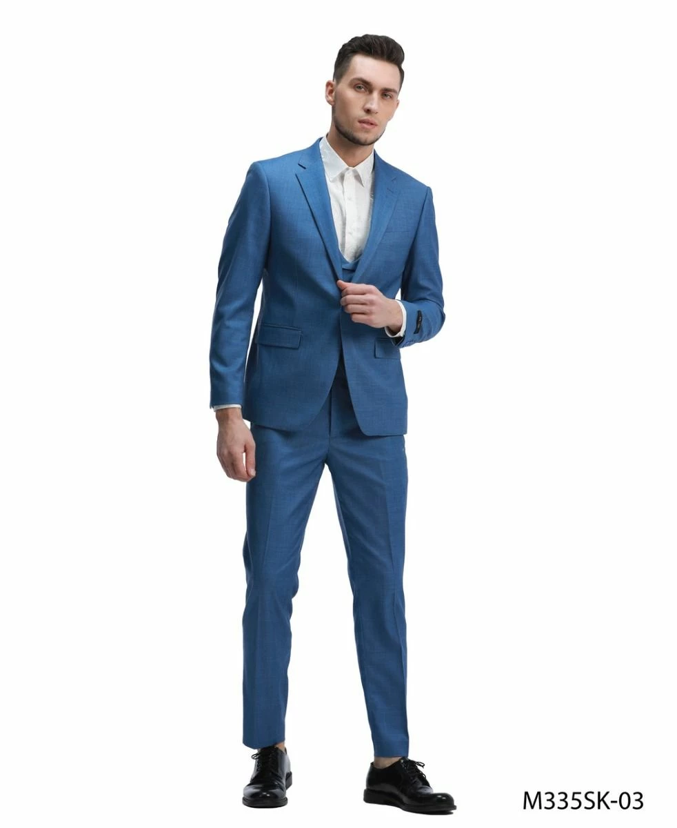 Tazio Men's 3 Piece Skinny Fit Suit - Solid Textured 3 Tazio Men's 3 Piece Skinny Fit Suit - Solid Textured