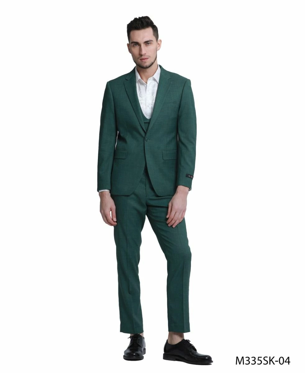 Tazio Men's 3 Piece Skinny Fit Suit - Solid Textured 5 Tazio Men's 3 Piece Skinny Fit Suit - Solid Textured - Image 3