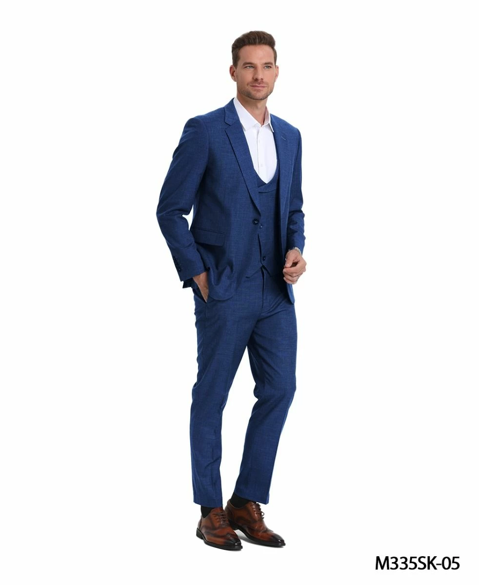 Tazio Men's 3 Piece Skinny Fit Suit - Solid Textured 8 Tazio Men's 3 Piece Skinny Fit Suit - Solid Textured - Image 6