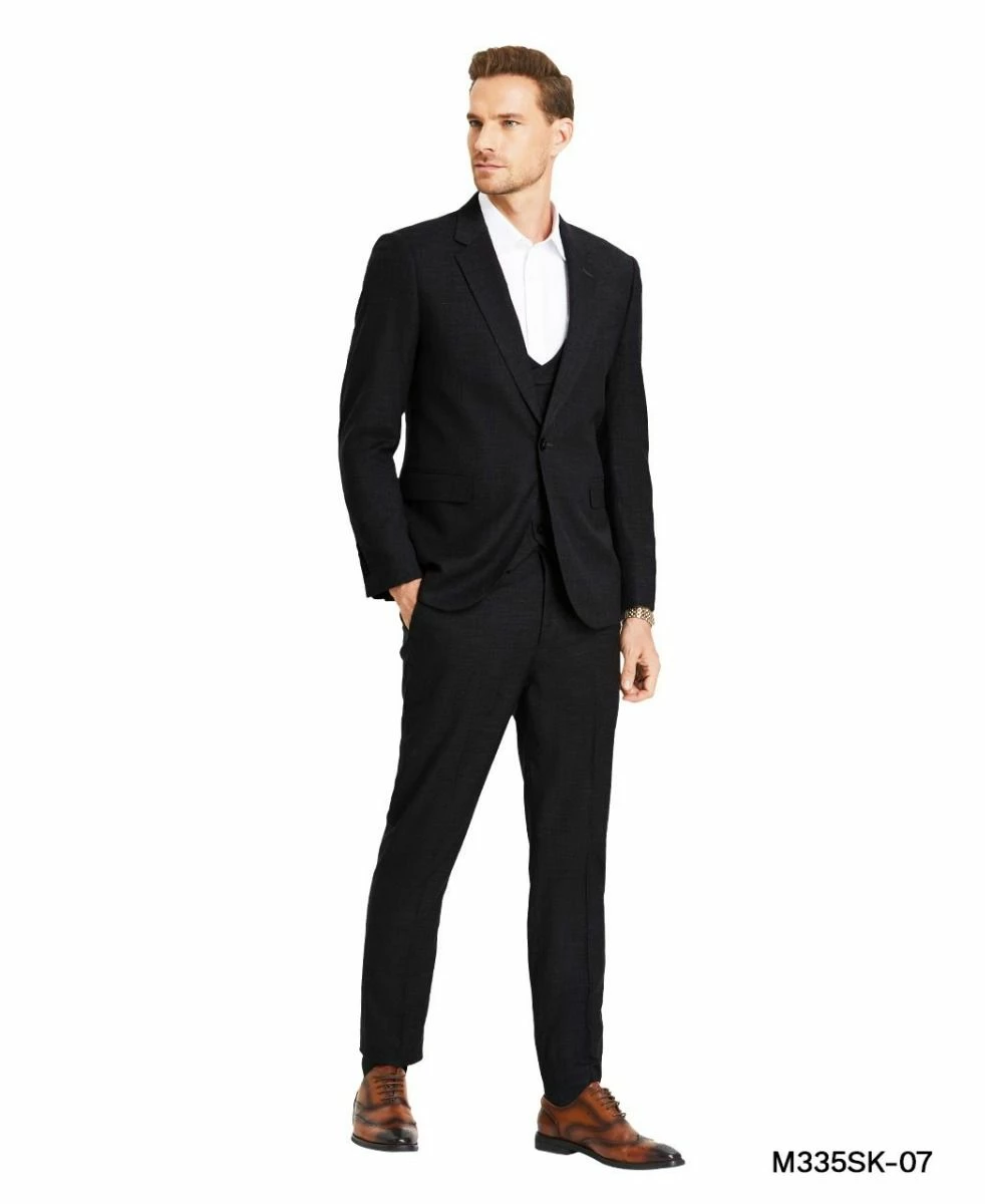Tazio Men's 3 Piece Skinny Fit Suit - Solid Textured 9 Tazio Men's 3 Piece Skinny Fit Suit - Solid Textured - Image 7