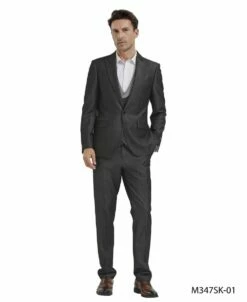 Tazio Men's 3 Piece Skinny Fit Suit - Two Tone Vest