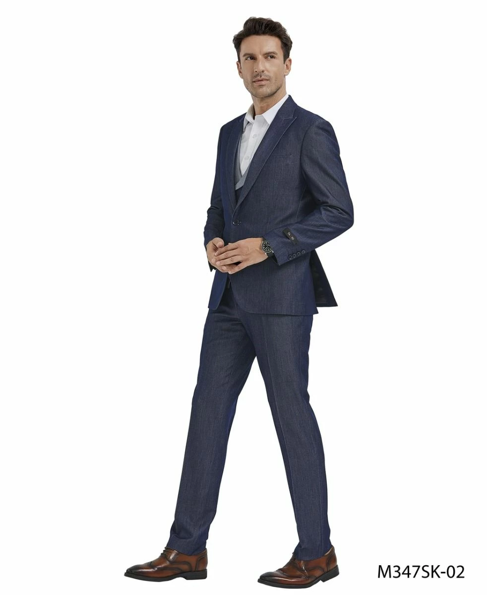 Tazio Men's 3 Piece Skinny Fit Suit - Two Tone Vest 4 Tazio Men's 3 Piece Skinny Fit Suit - Two Tone Vest - Image 2