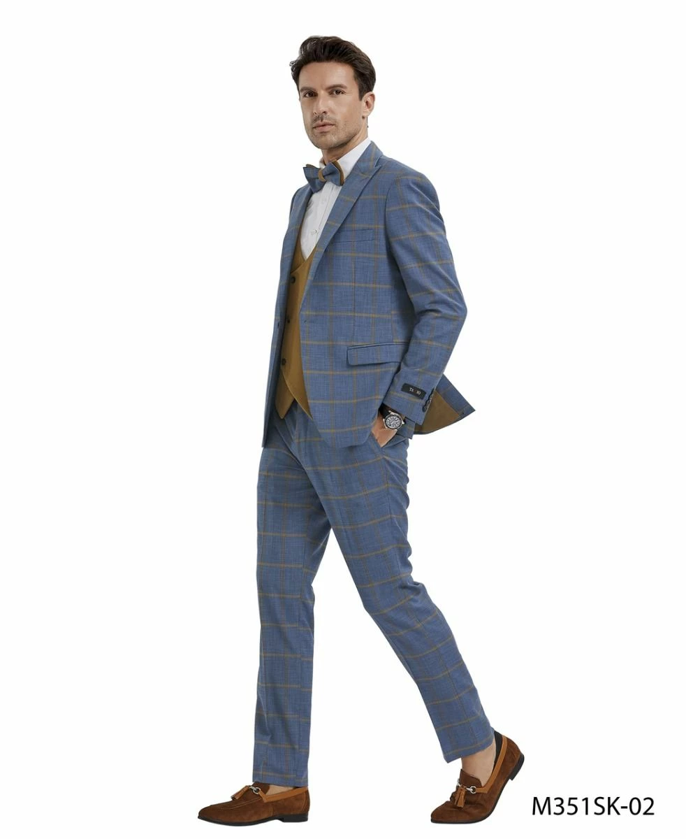 Tazio Men's 4 Piece Skinny Fit Suit - Bold Windowpane 4 Tazio Men's 4 Piece Skinny Fit Suit - Bold Windowpane - Image 2