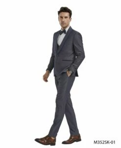 Tazio Men's 4 Piece Skinny Fit Suit - Birdseye Pattern