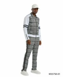 Tazio Men's 2 Piece Track Suit Set- Plaid