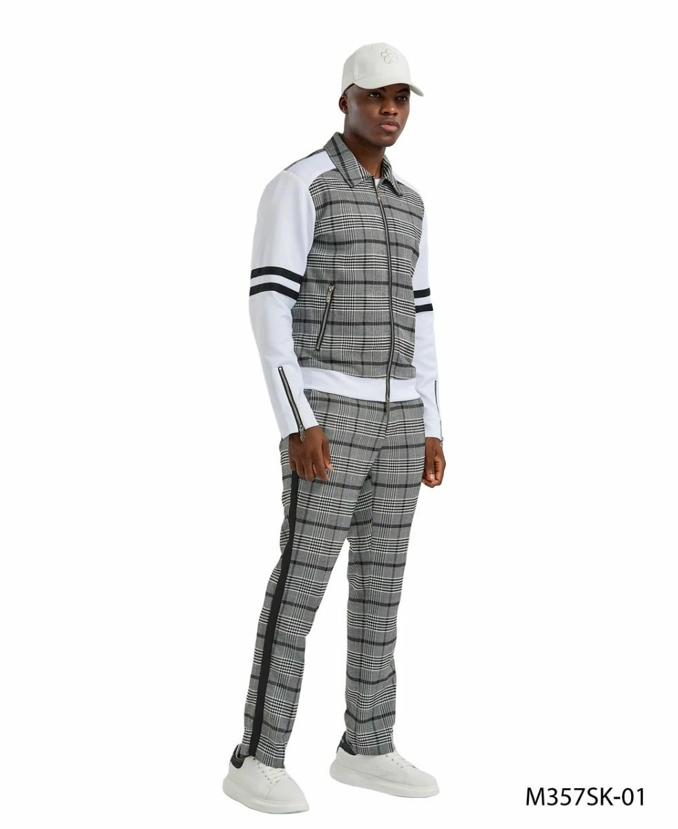 Tazio Men's 2 Piece Track Suit Set- Plaid 3 Tazio Men's 2 Piece Track Suit Set- Plaid