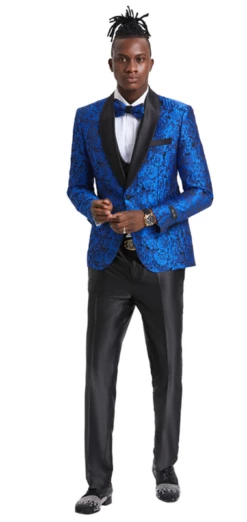Tazio Men's 4 Piece Skinny Fit Suit - Two Tone Paisley -Empire Shop m363sk blue
