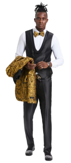 Tazio Men's 4 Piece Skinny Fit Suit - Two Tone Paisley -Empire Shop m363sk gold