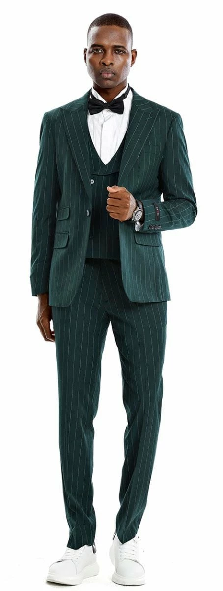 Tazio Men's 3 Piece Skinny Fit Suit - Sleek Pinstripe 6 Tazio Men's 3 Piece Skinny Fit Suit - Sleek Pinstripe - Image 4