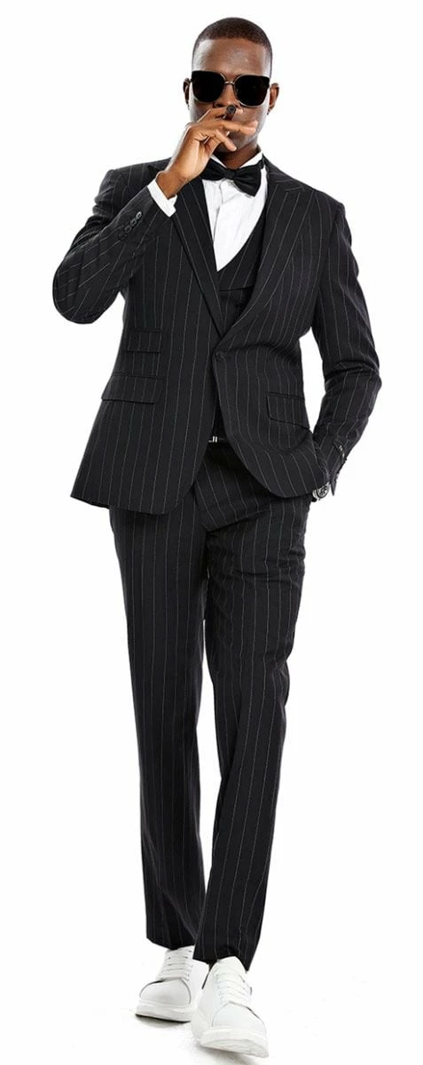 Tazio Men's 3 Piece Skinny Fit Suit - Sleek Pinstripe 4 Tazio Men's 3 Piece Skinny Fit Suit - Sleek Pinstripe - Image 2