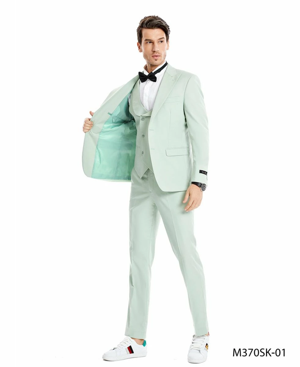 Tazio Men's 3 Piece Skinny Fit Suit - Lighter Tones 6 Tazio Men's 3 Piece Skinny Fit Suit - Lighter Tones - Image 4