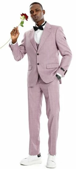 Tazio Men's 3 Piece Skinny Fit Suit - Tone On Tone Pinstripe