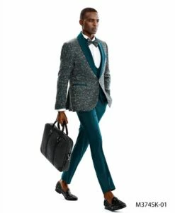 Tazio Men's 3 Piece Skinny Fit Suit - Scatter Dot Pattern