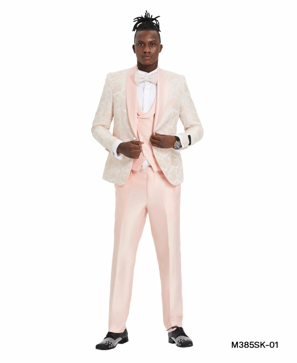 Tazio Men's 3 Piece Skinny Fit Suit - Paisley 3 Tazio Men's 3 Piece Skinny Fit Suit - Paisley