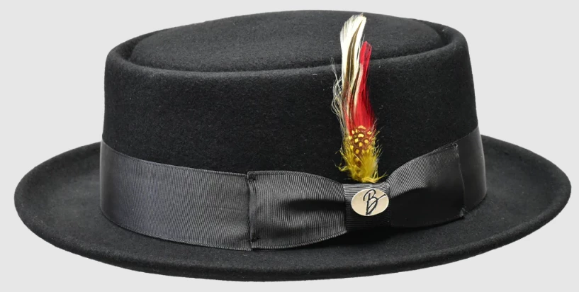 Bruno Capelo Men's Porkpie Style Wool Hat - Bold Ribbon 3 Bruno Capelo Men's Porkpie Style Wool Hat - Bold Ribbon