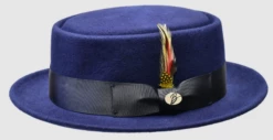 Bruno Capelo Men's Porkpie Style Wool Hat - Bold Ribbon 10 Bruno Capelo Men's Porkpie Style Wool Hat - Bold Ribbon -Empire Shop maddox navyblue